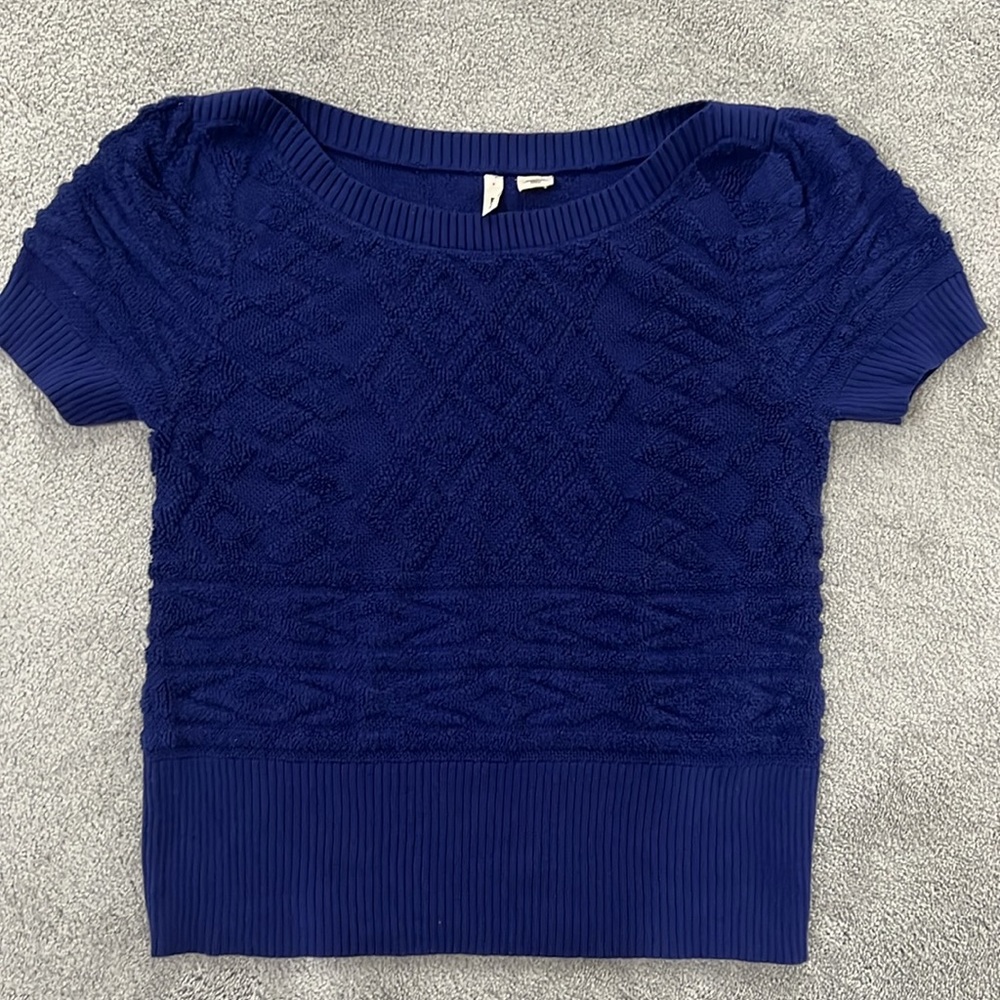 Anthropologie Moth Womens Short Sleeve Blue Textured Sweater Size M